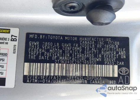 2009 Toyota Corolla Matrix z USA, uszkodzony, nr VIN 2T1KU40E29C165955